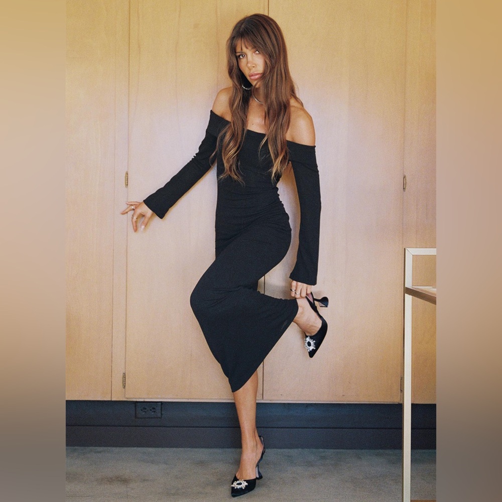 Princess Polly Maida Black Maxi Dress Off The Shoulder Size 4
